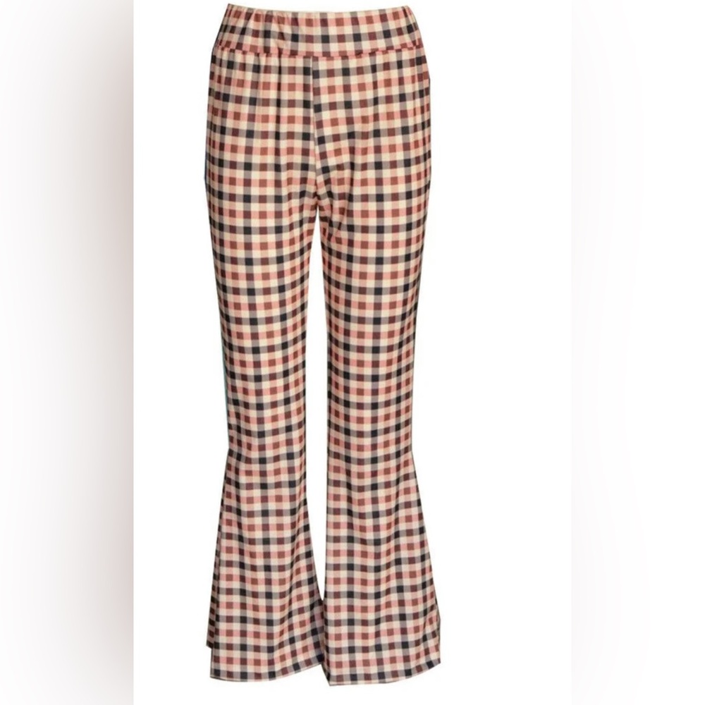 Vintage flair high waist elastic waist plaid light brown women pants NWT